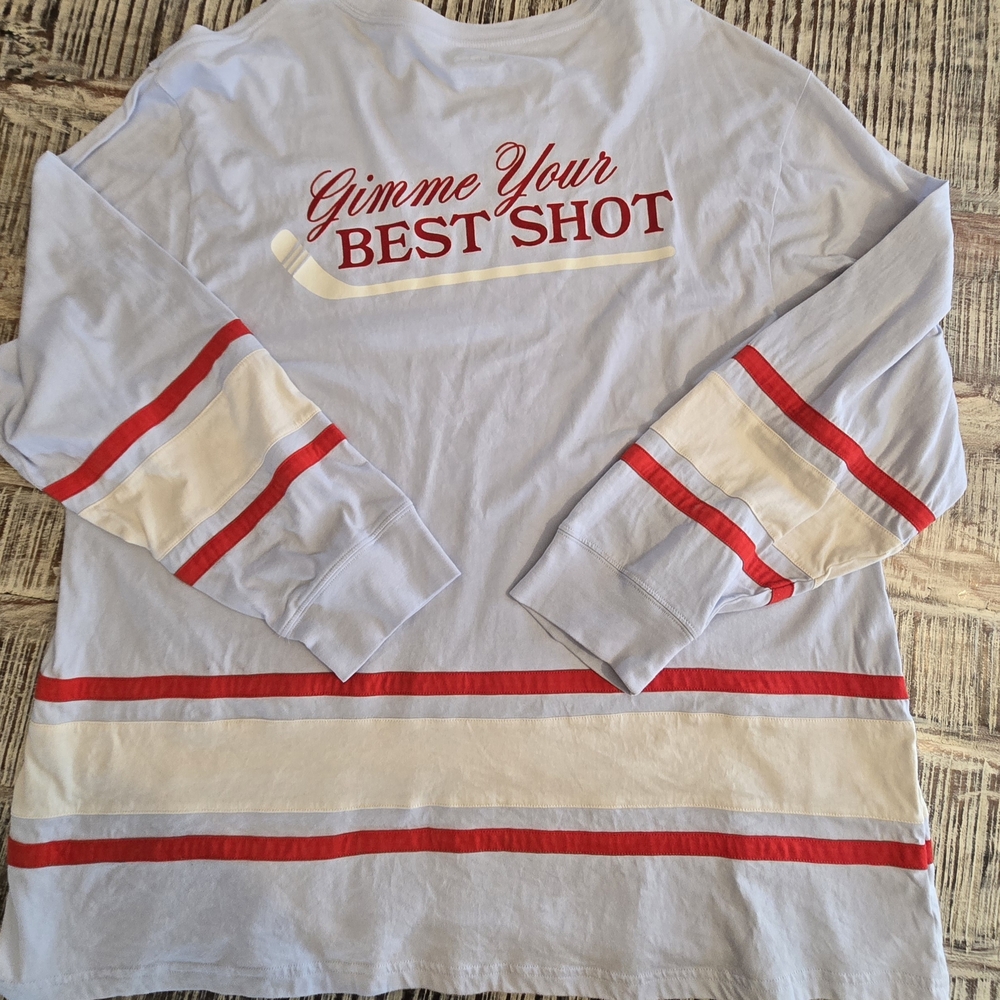PINK Victoria's Secret Blue and Red Long Sleeve Tee